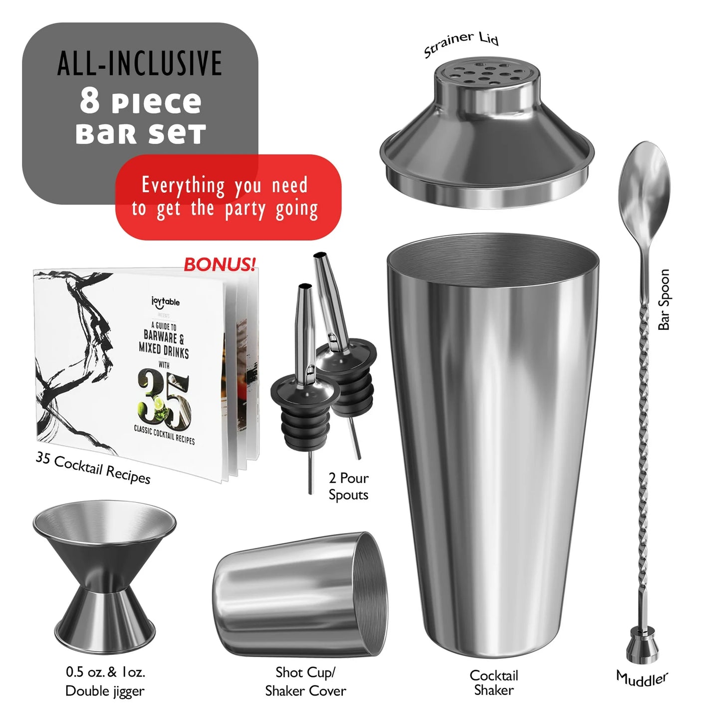 DeBoom 8 -Piece Stainless Steel Cocktail Shaker Set