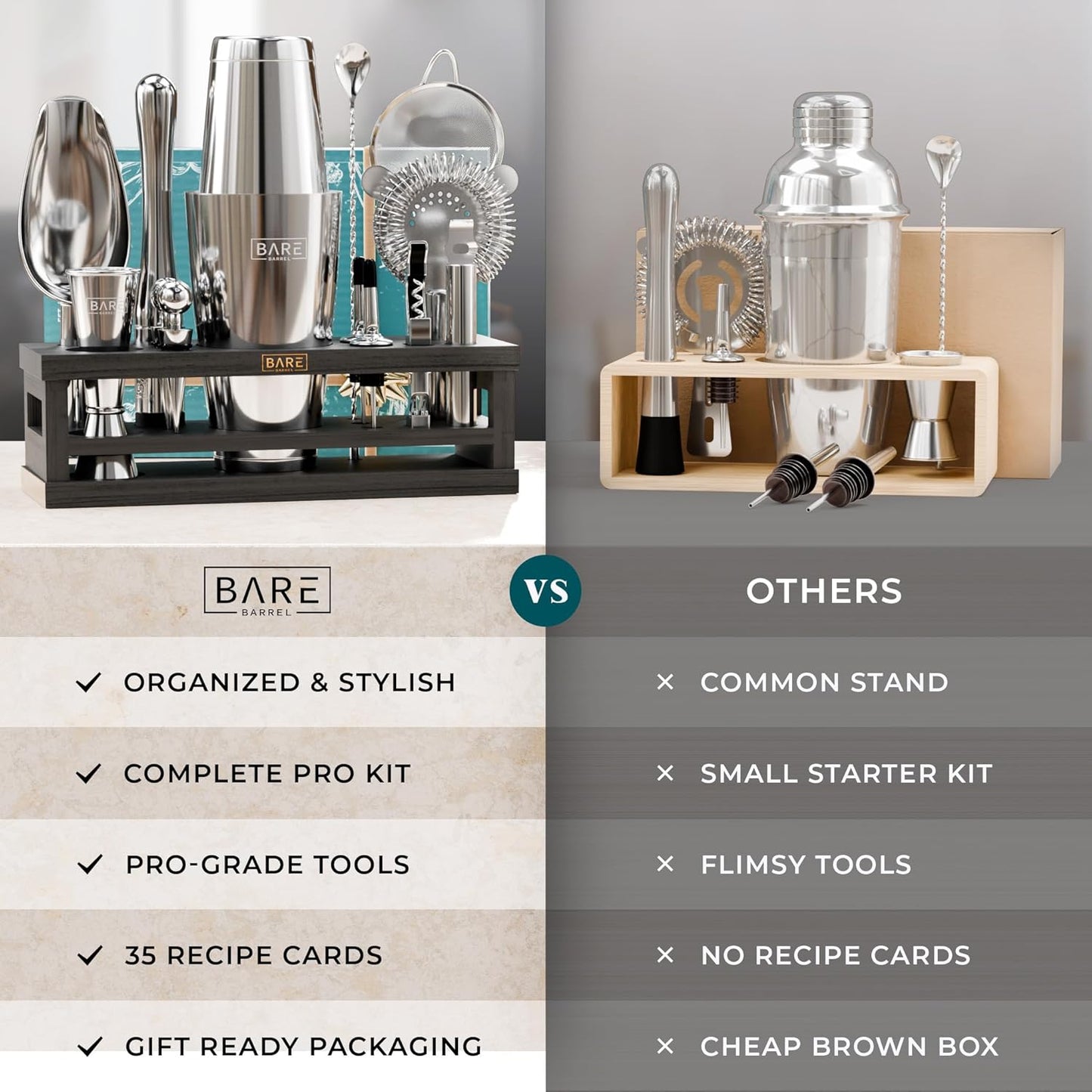 Mixology Bartender Kit Bar Set | 16-Piece Cocktail Shaker Set | Martini Barware Mixing Tools for Home Bartending | Incl. 35 Recipe Cards | Gift Set (28oz Boston Shaker, Silver/Black)