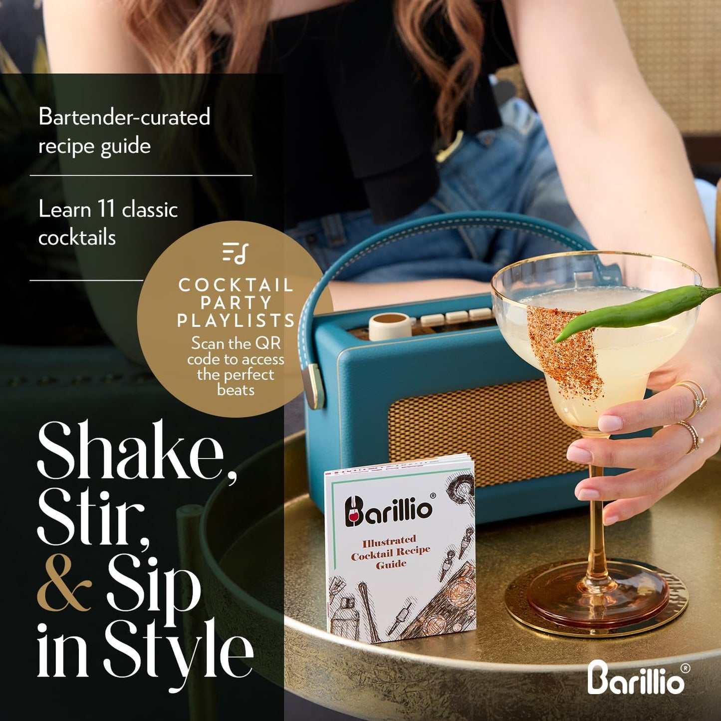 Stainless-Steel Cocktail Shaker Set w/Bamboo Stand - Mixology Bar Tools w/Shaker, Drink Mixer Spoon & Muddler for Cocktails - Home Bar Accessories - 10-Pc Bar Set
