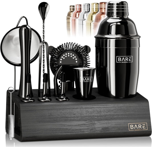 Mixology Bartender Kit Bar Set | 14-Piece Cocktail Shaker Set | Martini Barware Mixing Tools for Home Bartending | Incl. 35 Recipe Cards | Gift Set (24oz Cobbler Shaker, Jet Black/Black)
