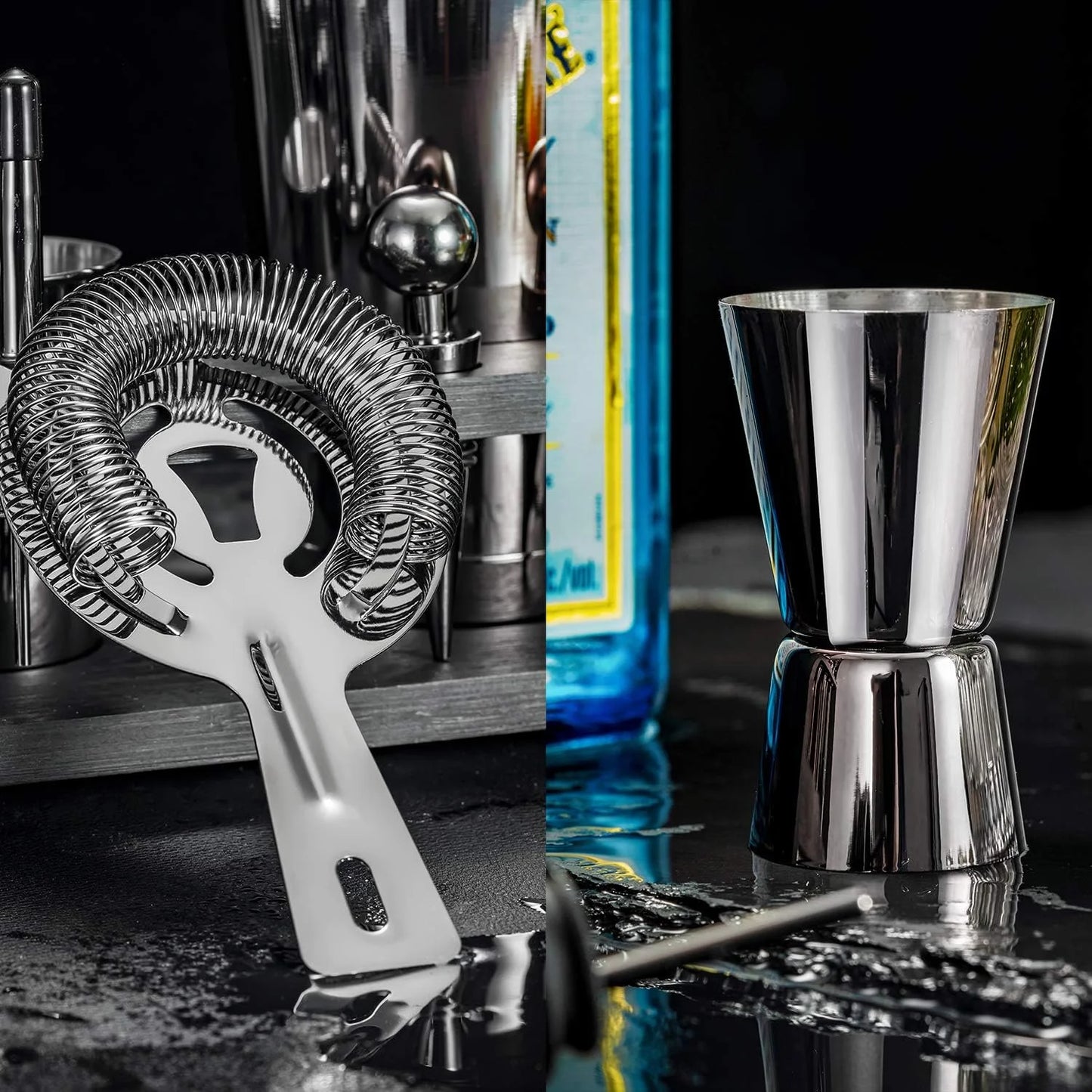 24-Piece Cocktail Shaker Set,Perfect Home Bartender Kit for Drink Mixing,Stainless Steel Bar Tools With Stand,Velvet Carry Bag & Recipes Cards Included (Black)