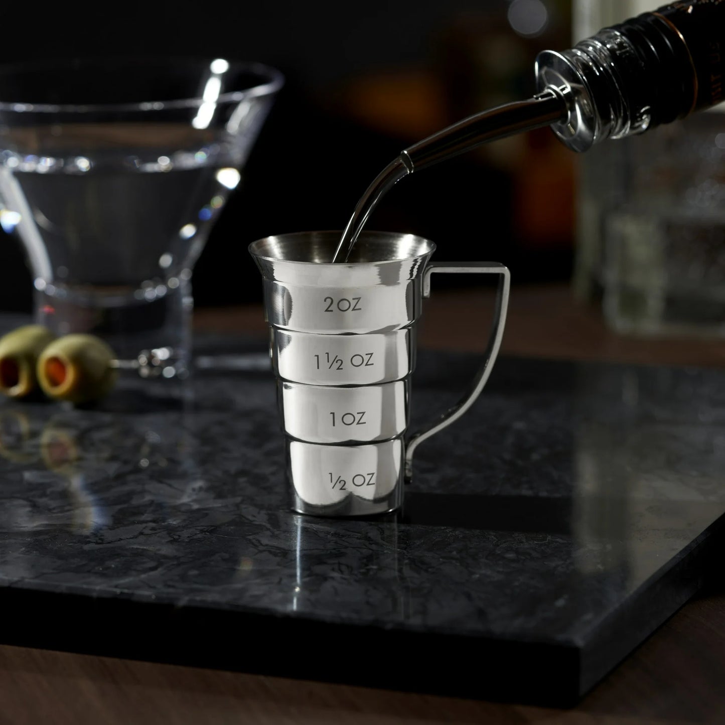 DeBoom 4 Pcs Stainless Steel Stepped Jigger for Cocktails, Measuring Cup up to 2oz