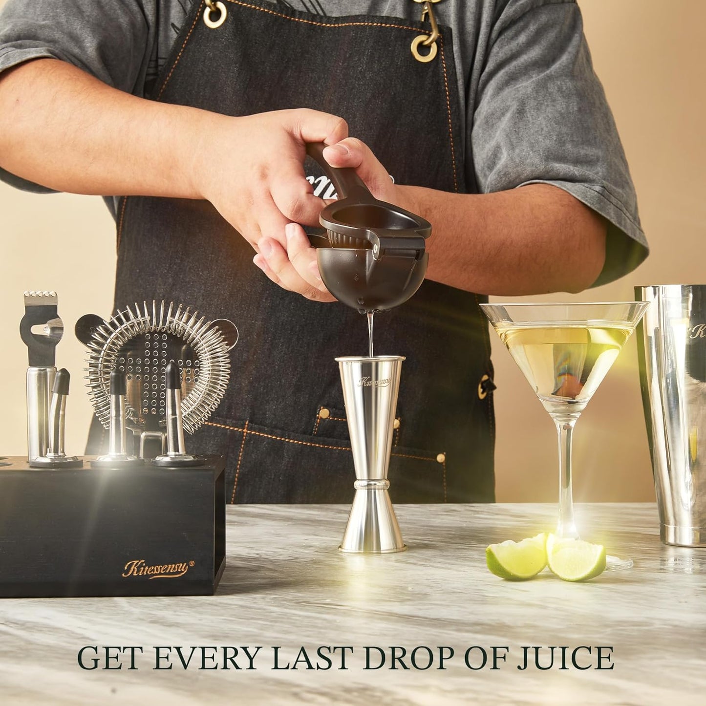 Boston Shaker Set Mixology Bartender Kit | Premium Cocktail Shaker Kit with Stand Professional Home Bar Tools Accessories: Martini Shaker, Citrus Tools, Fine Mesh Strainers, Muddler, Jigger