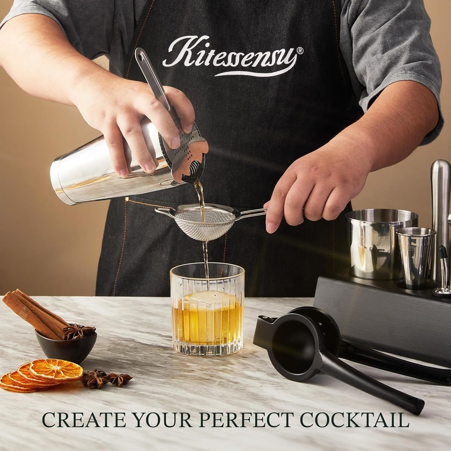 Boston Shaker Set Mixology Bartender Kit | Premium Cocktail Shaker Kit with Stand Professional Home Bar Tools Accessories: Martini Shaker, Citrus Tools, Fine Mesh Strainers, Muddler, Jigger