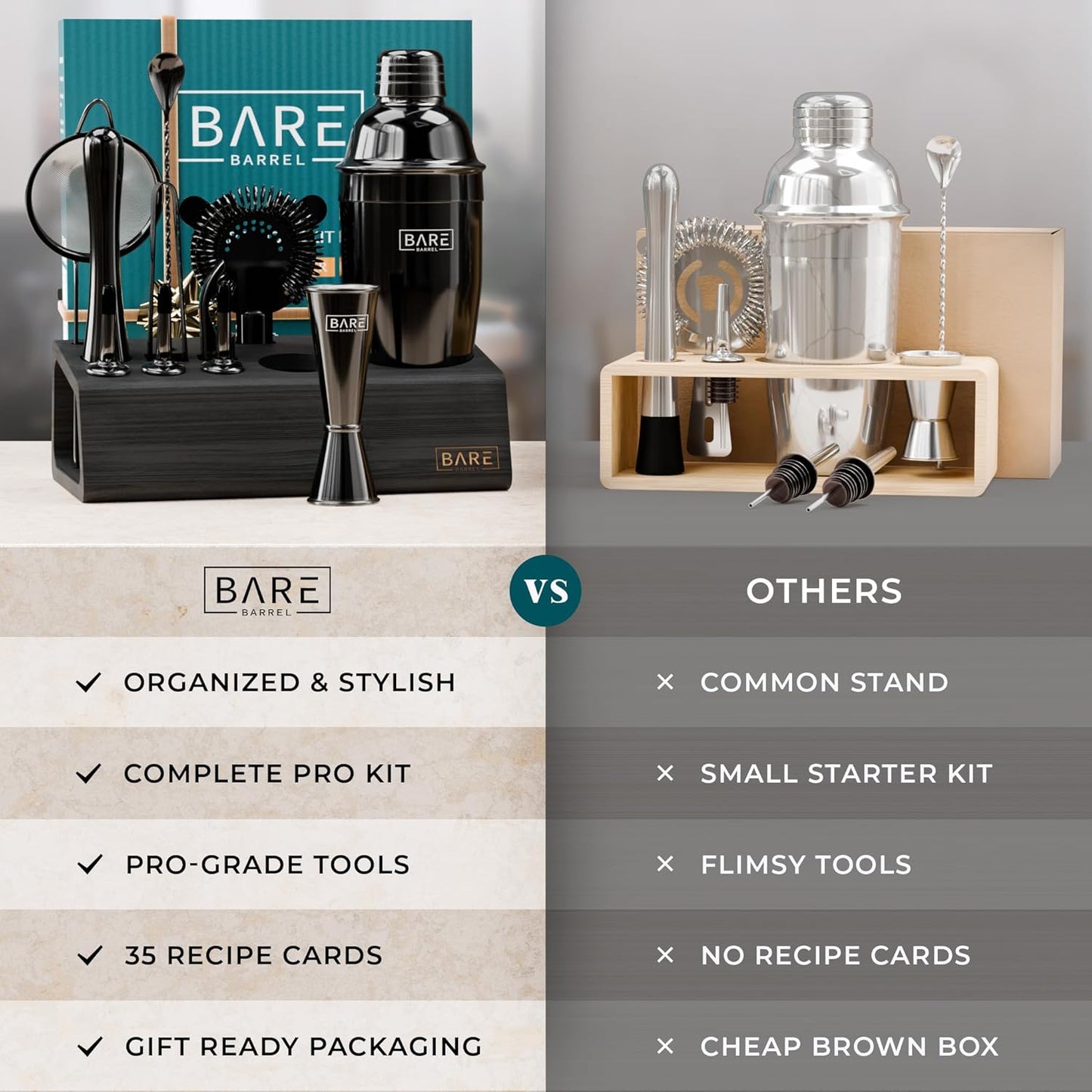 Mixology Bartender Kit Bar Set | 14-Piece Cocktail Shaker Set | Martini Barware Mixing Tools for Home Bartending | Incl. 35 Recipe Cards | Gift Set (24oz Cobbler Shaker, Jet Black/Black)