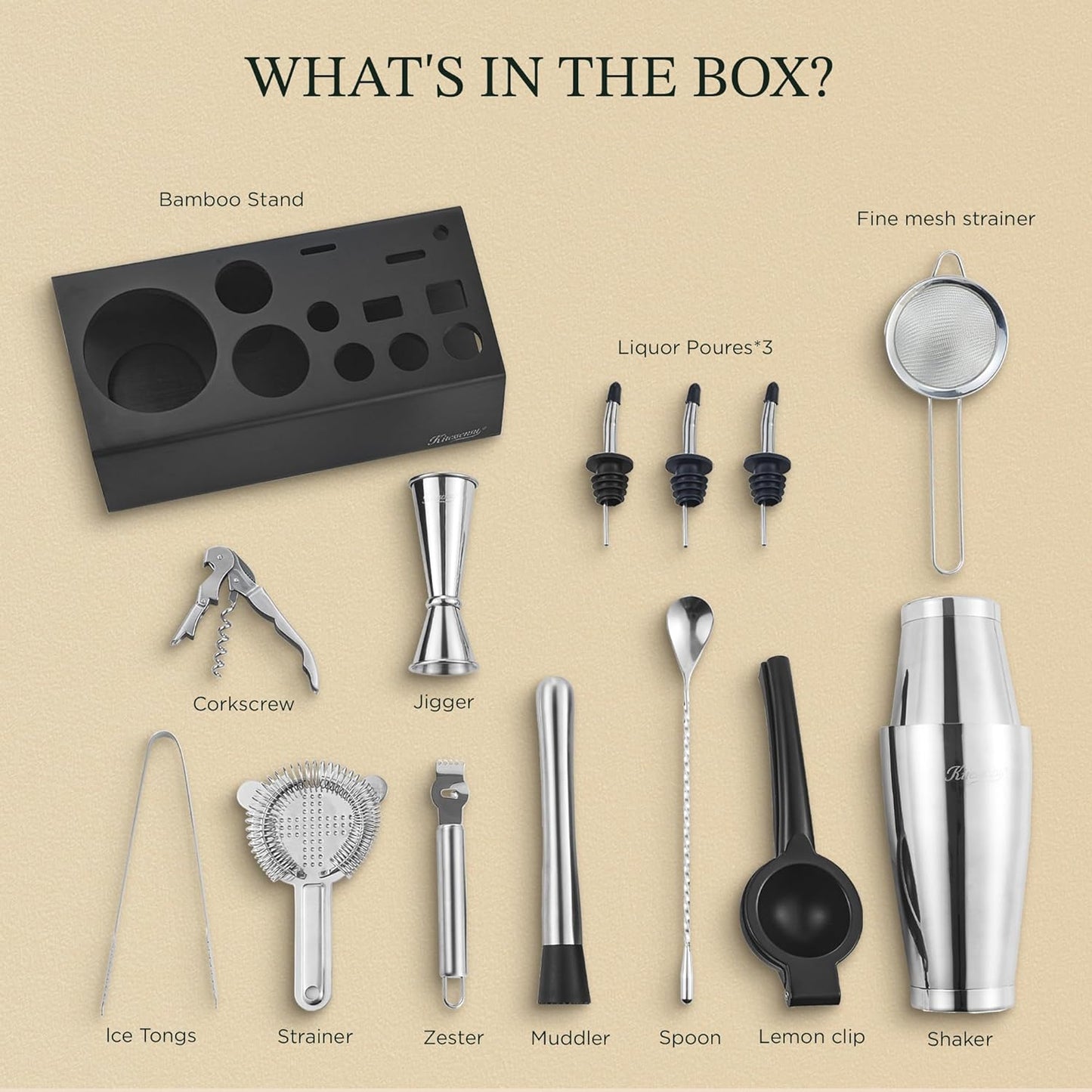 Boston Shaker Set Mixology Bartender Kit | Premium Cocktail Shaker Kit with Stand Professional Home Bar Tools Accessories: Martini Shaker, Citrus Tools, Fine Mesh Strainers, Muddler, Jigger